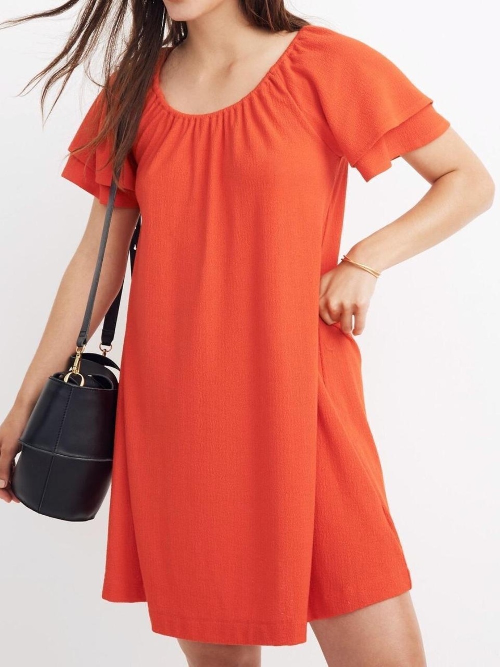Madewell Red/Orange Short Sleeve Scoop Neck Shift Dress